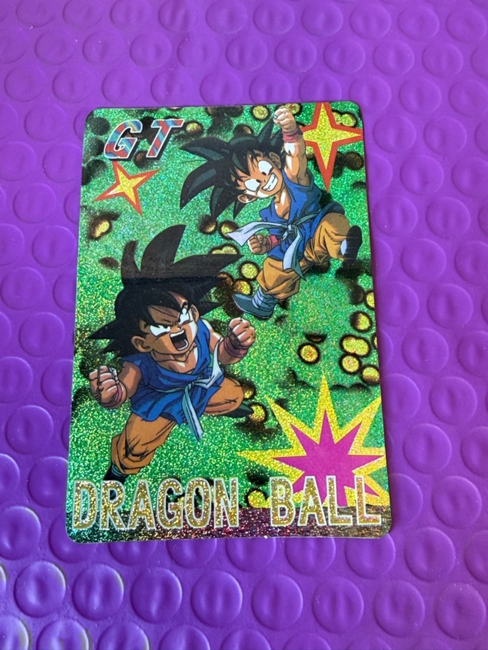 Dragon Ball GT Foil (Kira) trading card featuring Son Goku Vintage 1990’s